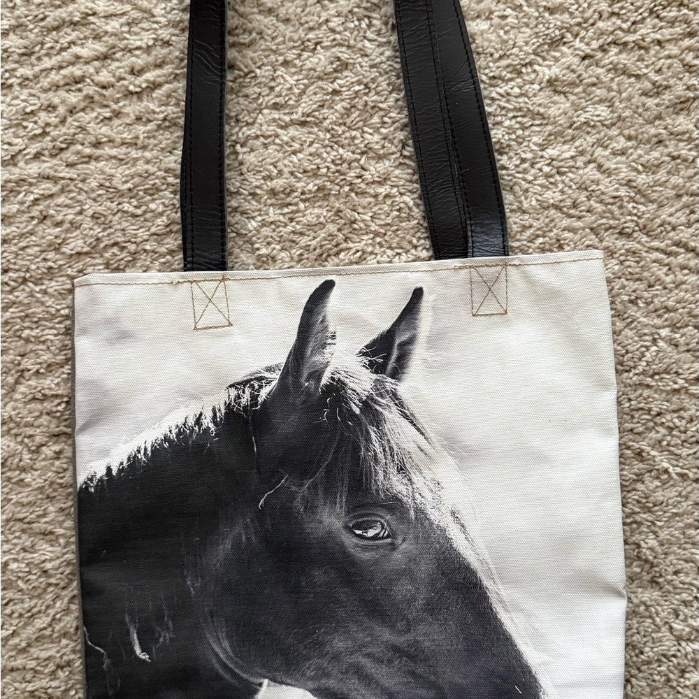 Vintage Black and White Horse Print Tote